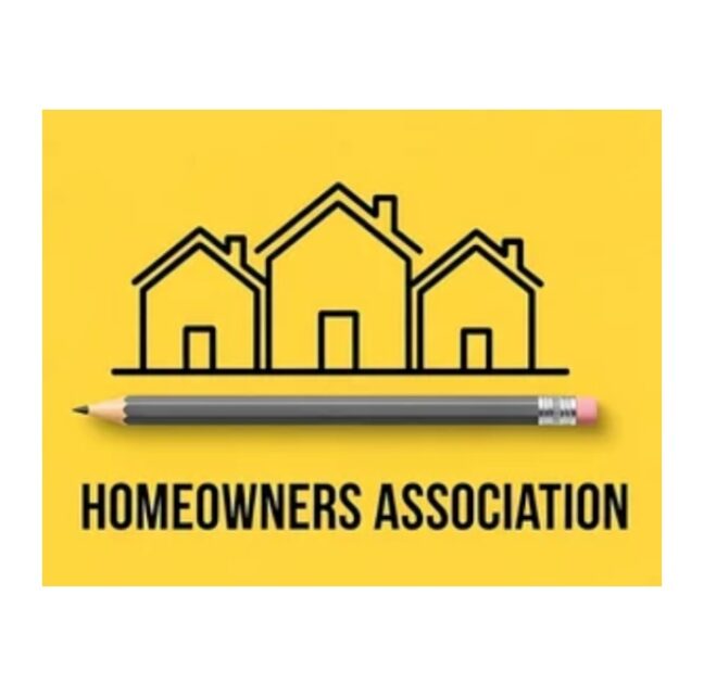 Burnt Store Meadows Homeowners Association graphic with houses and a pencil