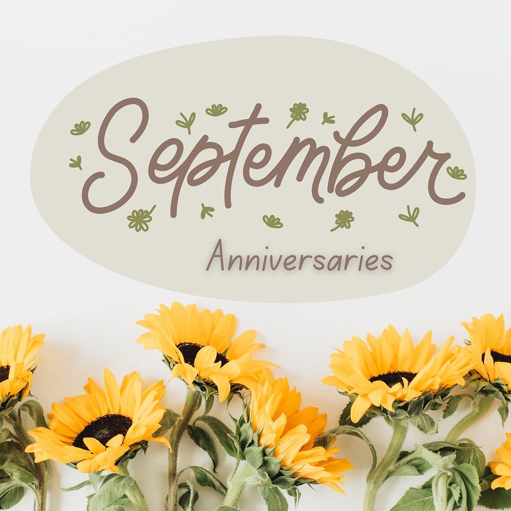 September Anniversaries greeting with sunflowers